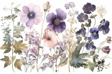 Poster - watercolor flowers isolated on white background. Generated by AI.