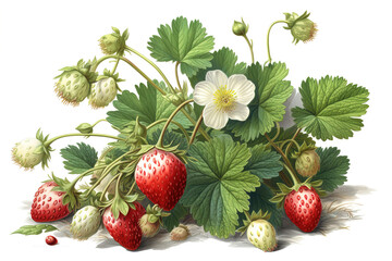 Poster - strawberry drawing isolated on white background. Generated by AI.