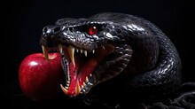 Fierce Black Snake With Red Apple, Generative Ai 