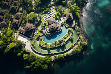 Aerial drone view of green coast in Thailand