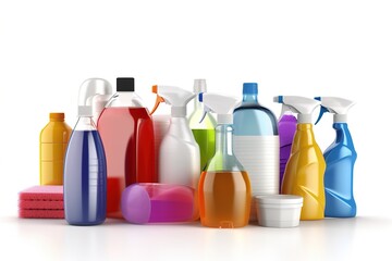 Poster - cleaning products isolated on white background. Generated by AI