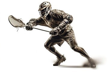 Wall Mural - lacrosse player isolated on white background. Generated by AI.