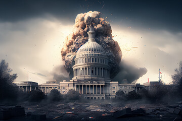 Wall Mural - illustration of explosion terrorist attack in the white house . AI