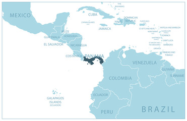  Panama - blue map with neighboring countries and names.
