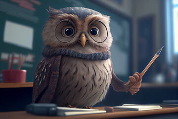 illustration of owl teacher in classroom in knowledge day . ai