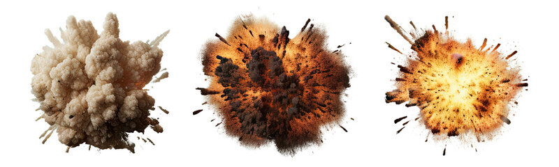 Wall Mural - set of explosions isolated on transparent background - generative ai