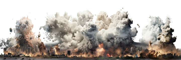 Wall Mural - explosions in city isolated on transparent background - generative ai