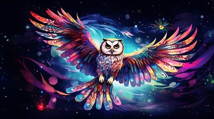 Wall Mural - Owl psychedelic illustration.