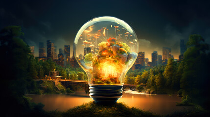 Wall Mural - Lightbulb abstract concept of nature environmental ideas for humankind.
