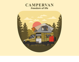 Canvas Print - Large van with roof tent illustration design