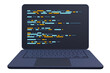 3d laptop and program code development. Web coding concept. Coding screen 3d rendering. 3d rendering of laptop. 3d render illustration