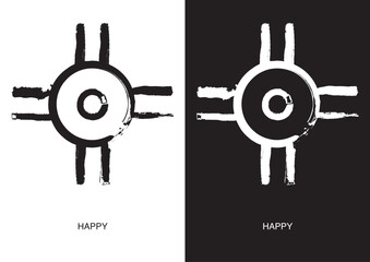 Poster of Happy symbol. Most popular Native American Ancient Symbols. Black ink handwriting. Vector