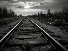 Deserted Railway In Black And White