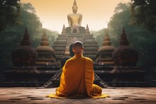 Meditating Monk Before Buddha Statue At Si Sanphet Temple Generative AI