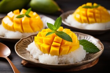 Wall Mural - Mango Sticky Rice Dessert Generative AI