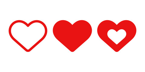 Aufkleber - Heart icon set. Vector Valentines day symbol. Line, full hearts. Heart shapes. Like buttons for app, web. Flat style vector illustrations.