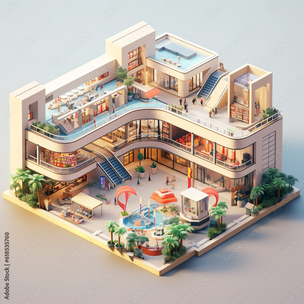 shopping mall 3d digital render isometric ai gen Stock Illustration ...