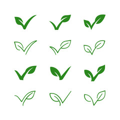 vector green leaf tick flat and line set