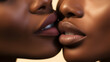 Close up of the lips of two black woman touching one another