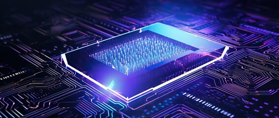 3d rendering of electronic circuit board with glitter, machine learning and modern computer technolo