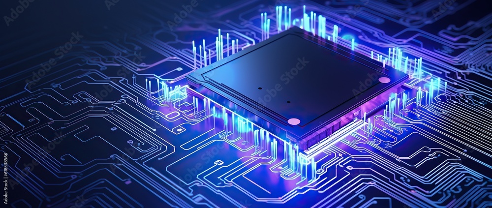 3D rendering of electronic circuit board with glitter, machine learning ...