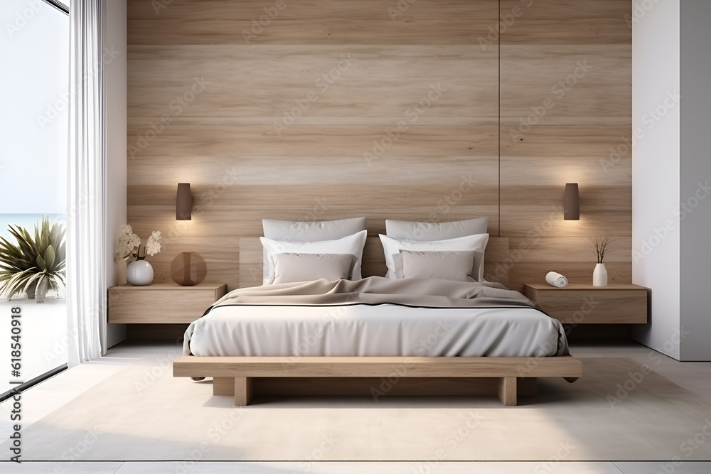 modern wooden style bedroom interior design Stock Photo | Adobe Stock