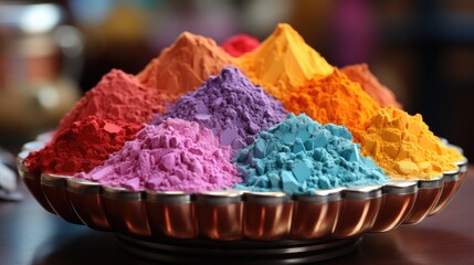 Gulal colors in bowl for celebrating Indian Holi festival.