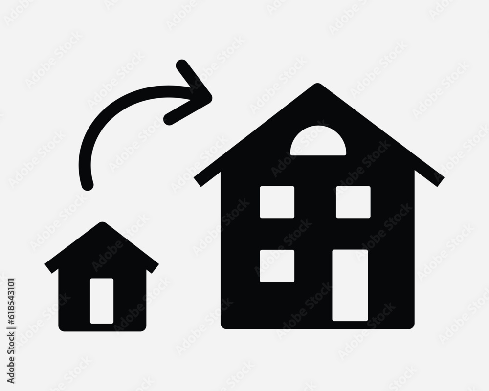 Upgrade House Icon. Big Bigger Home Apartment Condominium Upsize Large ...