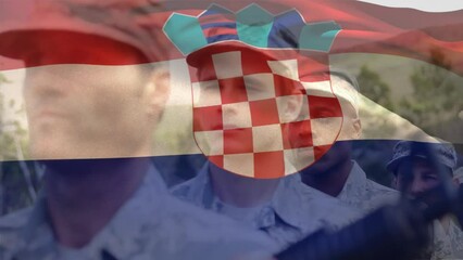 Poster - Animation of flag of croatia over diverse soldiers