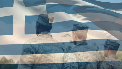 Poster - Animation of flag of greece over diverse soldiers