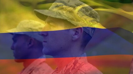 Poster - Animation of flag of colombia over diverse soldiers