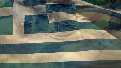 Sticker - Animation of flag of greece over diverse soldiers