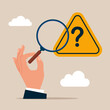 © Vadym - Analyst using magnifying glass to analyze question mark sign. Research and leadership skill to find solution. Vector illustration