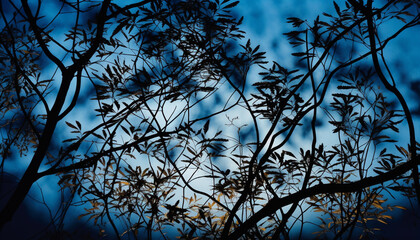 Canvas Print - Silhouette of tree branch against back lit sunset generated by AI