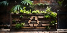Green Recycling Icon Framed, Symbol On Foliage Background, Concept Eco Friendly Recycling , Non-waste Production, Eco-plastic And Eco Fuel. Generative Ai