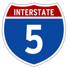 Interstate 5 Sign, I-5, Isolated Road Sign Vector, California, Oregon, Washington, US Interstate Highway