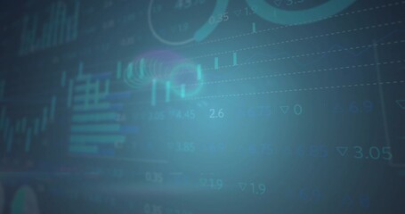 Leinwandbilder - Animation of circles over multiple graphs and trading board against blue background
