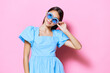 © SHOTPRIME STUDIO - fashion woman beautiful pastel blue dress pink model studio style young
