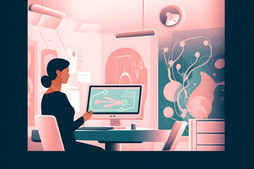 Wall Mural - Flat vector illustration in the hospital the patient undergoes a screening procedure for a mammogram which is performed by a mammogram a modern technologically advanced clinic with professional doctor