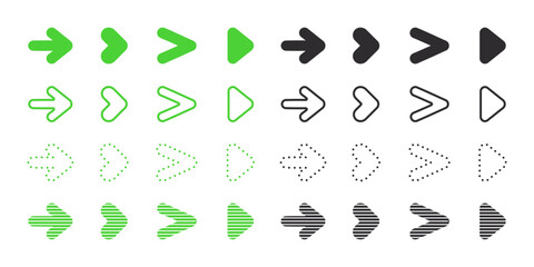 Wall Mural - Arrows icons set. Green and black arrows or pointers icons. Vector scalable graphics