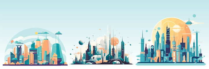 Wall Mural - Abstract flat vector illustration of futuristic sky city.