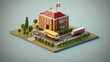 © Eli Berr - School isometric on earth with school bus.3d rendering