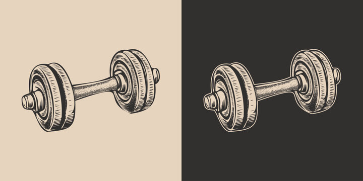 Set of vintage retro barbell. Gym fit powerlifting bodybuilding inspirational strong life power motivation. Graphic Art. Vector