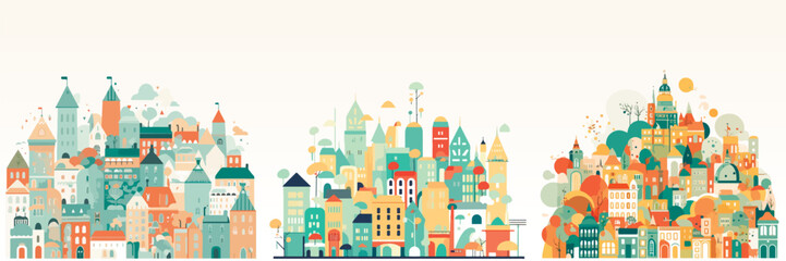 Wall Mural - Abstract flat vector illustration of whimsical city.