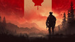 The flag of Canada and the silhouette of a soldier aiming their weapon Generative AI
