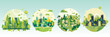 Abstract flat vector illustration of green eco city.