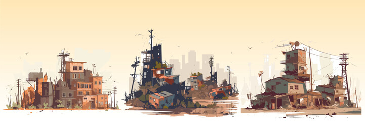 Abstract flat vector illustration of postapocalypse city.