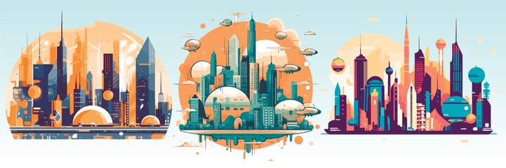 Wall Mural - Abstract flat vector illustration of futuristic sky city.