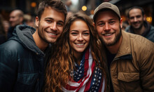 Smiley People With American Flag, Generative AI