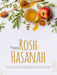 Jewish New Year or  Rosh Hashanah with Honey and Apples. AI Generative Image